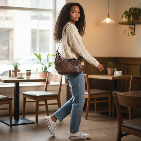 Brahmin Crocodile Cashew Melbourne Leather Shoulder Bag - Picture 1 of 11